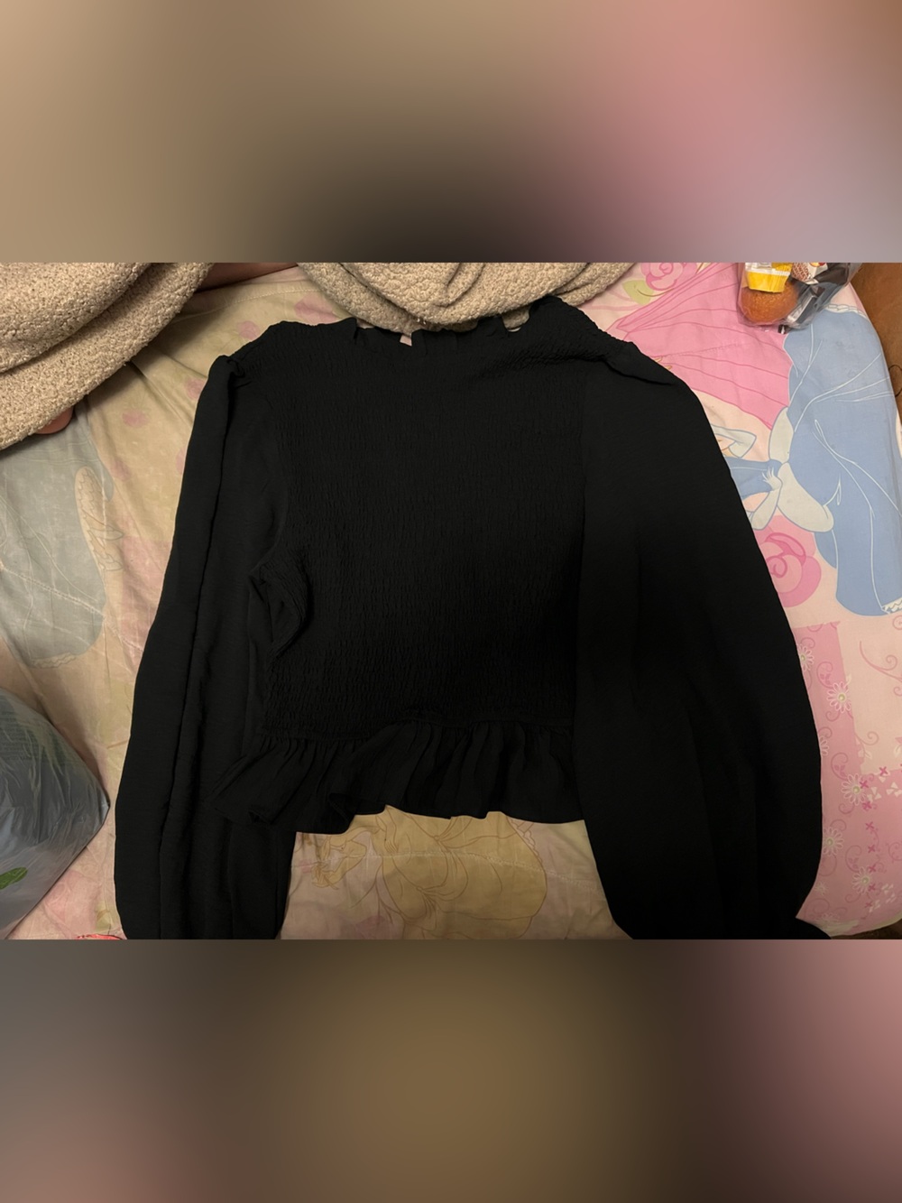 The Sak Black Ruffle-Peplum Long Sleeve Blouse